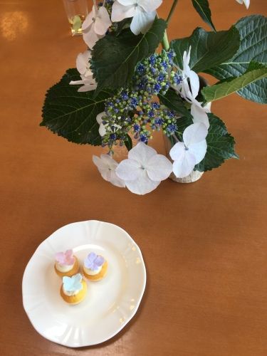 ボランティアレッスン　紫陽花のミニカップケーキ