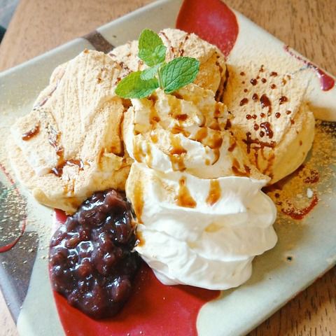 【デザート】黒蜜きなこパンケーキ＆抹茶雪氷＆タピオカミルクティー♪